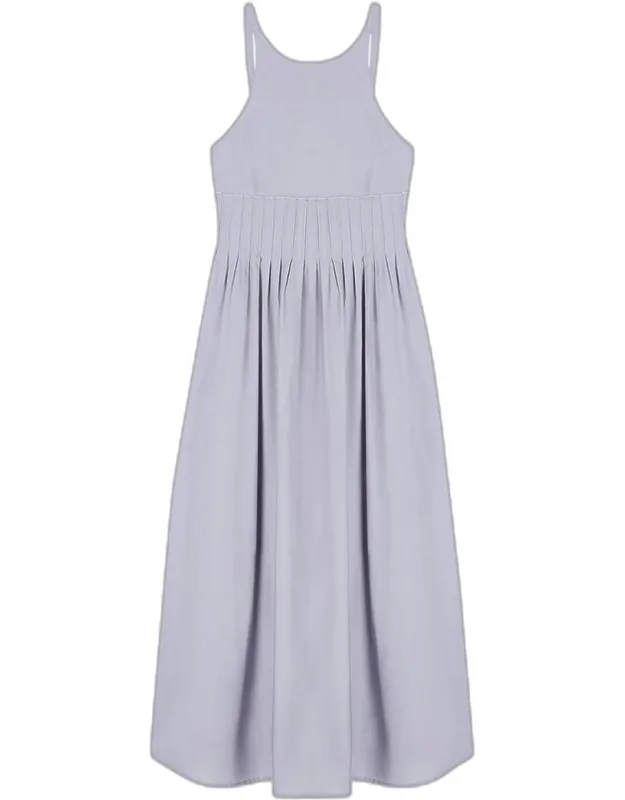 Pleated Cotton Poplin Midi Dress