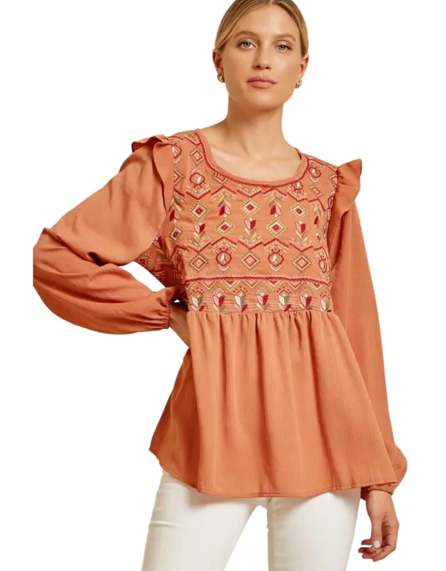 Babydoll Embroidered Top - Lightweight Trendy