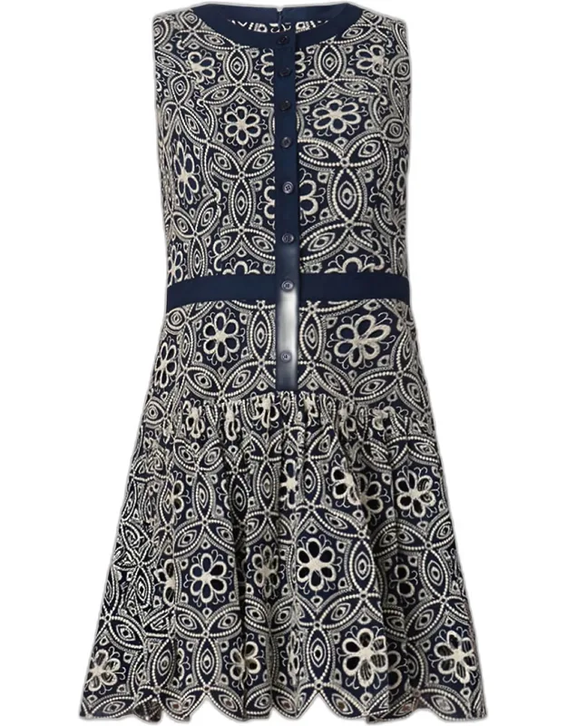 Floral-embroidered Flounce Mini Dress