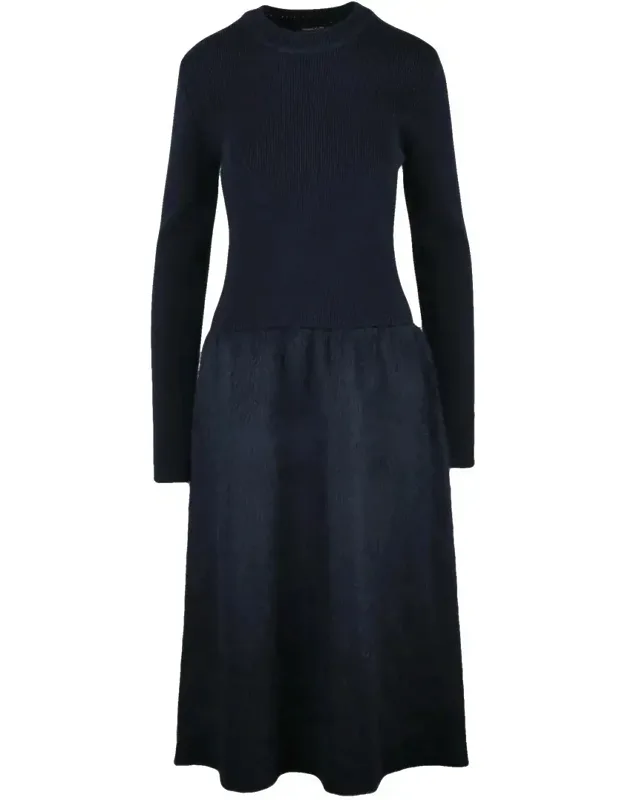 _long Knit Dress - Fitted Ribbed Bodice, Softly Flowing Skirt_