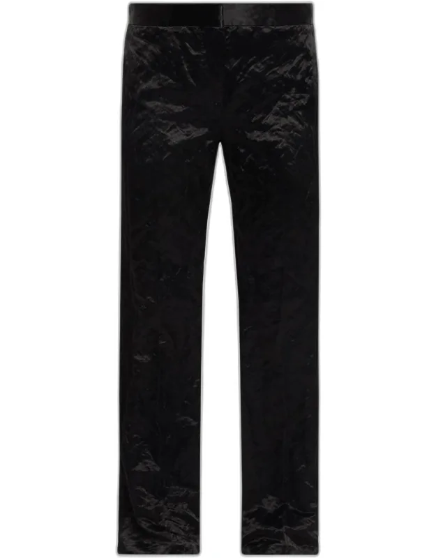 Crinkled Velvet Slim-leg Trousers
