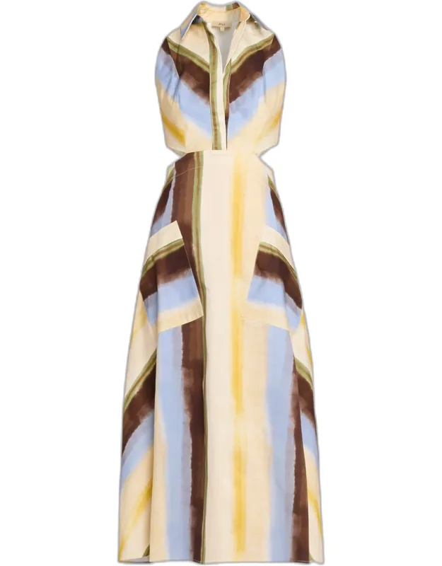 Watercolor Stripe Cutout Midi Dress