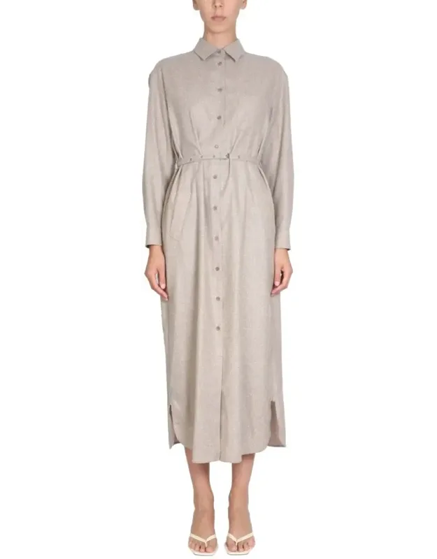 Classic Collar Midi Shirt Dress