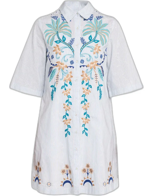 Embroidered Mini Shirtdress