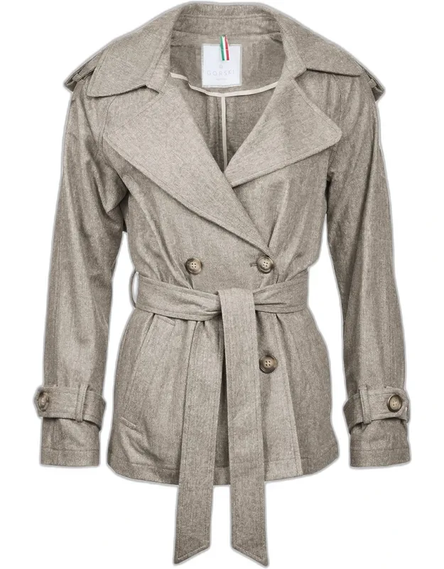 Cropped Wool Belted Trench Coat