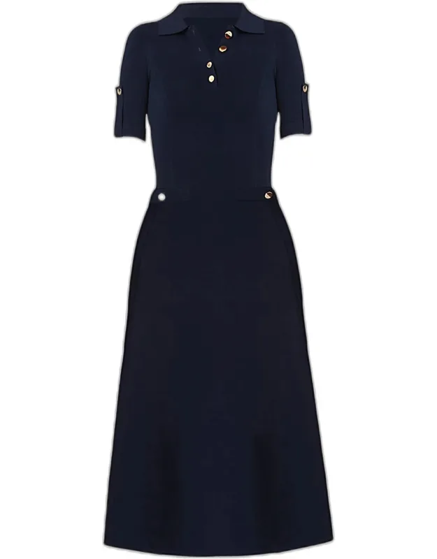 Button-embellished Knit Midi Dress