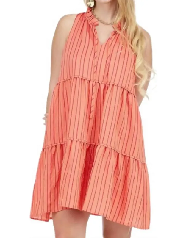 Trim Tiered Halter Dress