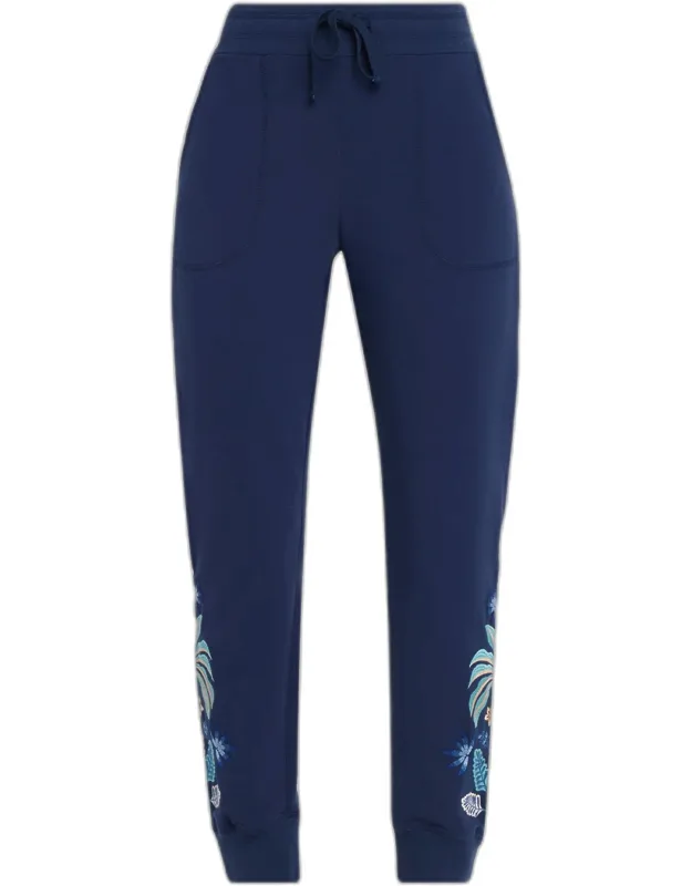 Floral Embroidered French Terry Ankle Joggers