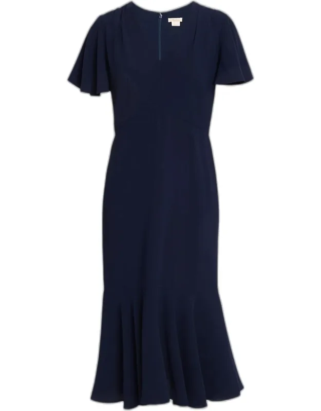 Flounce Crepe Midi Dress