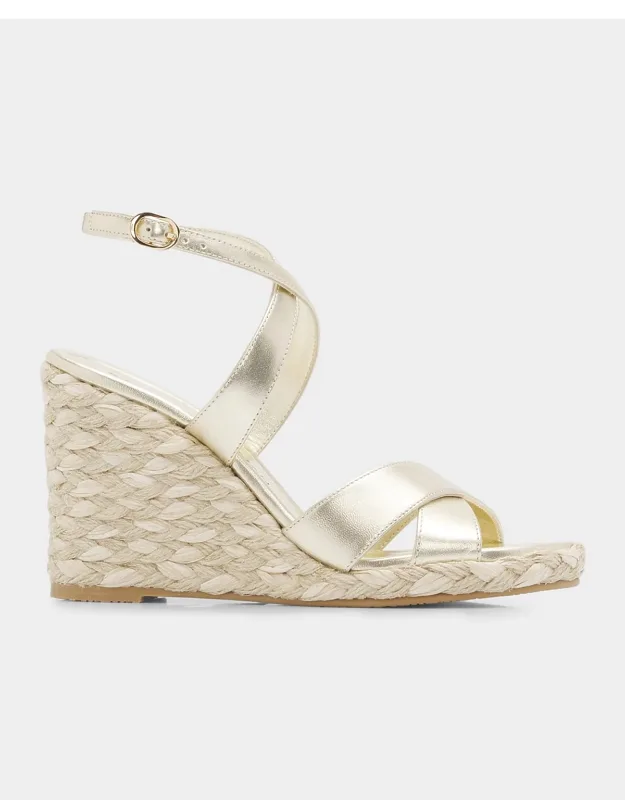 100mm Metallic Leather Espadrille Wedge Sandals