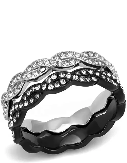 Two-tone Ip Black Stainless Steel Ring With Top Grade Crystal