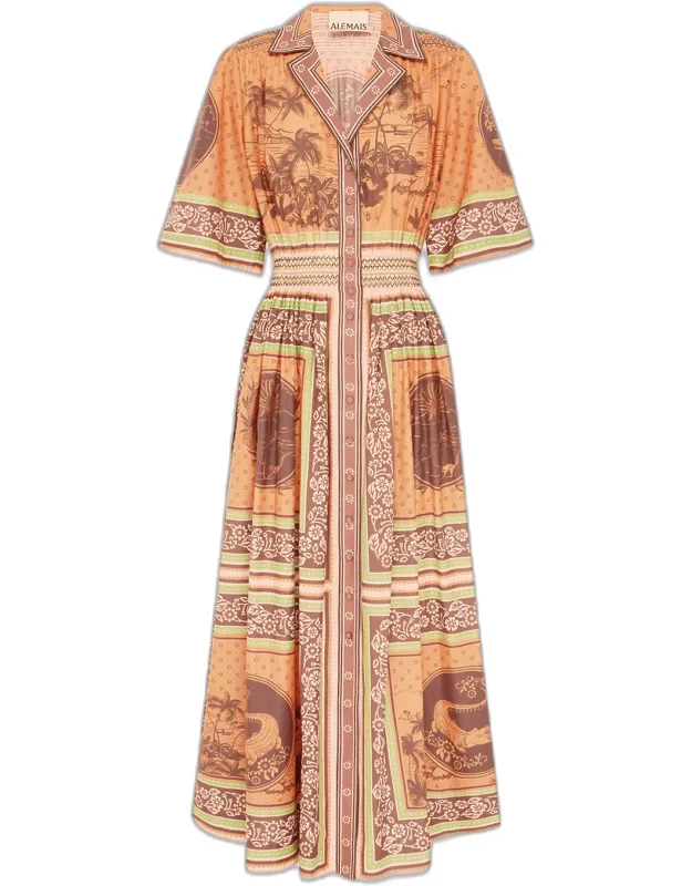 Smocked Maxi Shirtdress