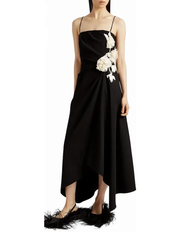 Asymmetric Draped Wool Midi Dress