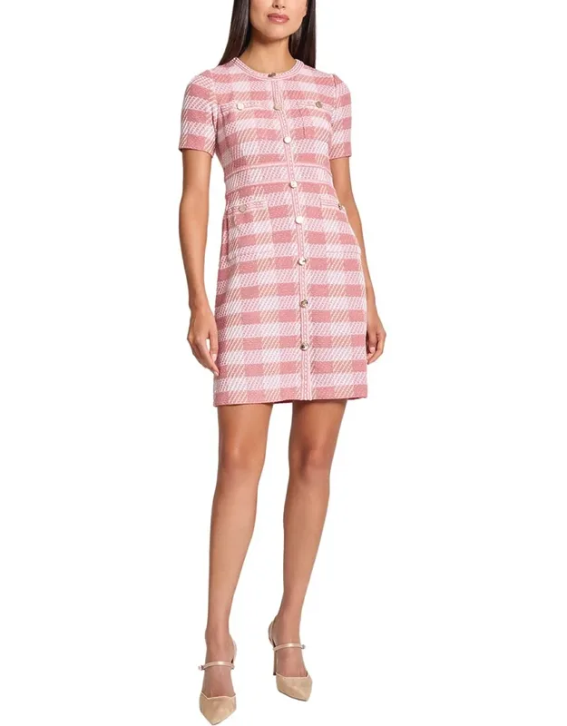 Bold Plaid Tweed Knit Sheath Dress