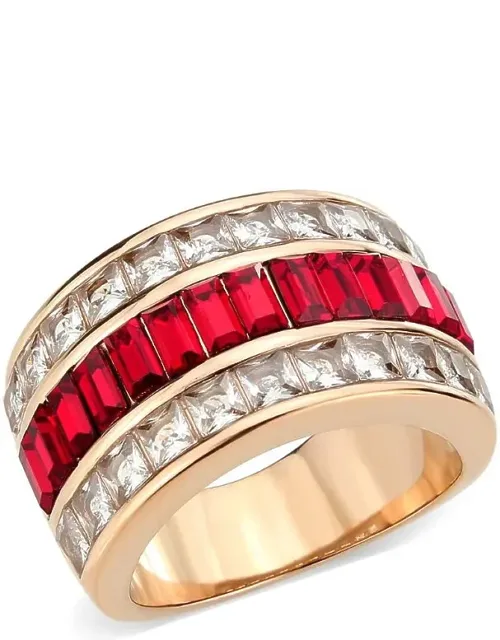 Rose Gold Stainless Steel Ring With Top Grade Crystal In Red Series