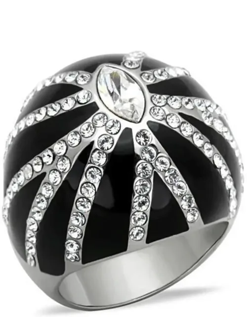 High Polished Stainless Steel Ring With Top Grade Crystal, Center Stone Size 8.4 Mm