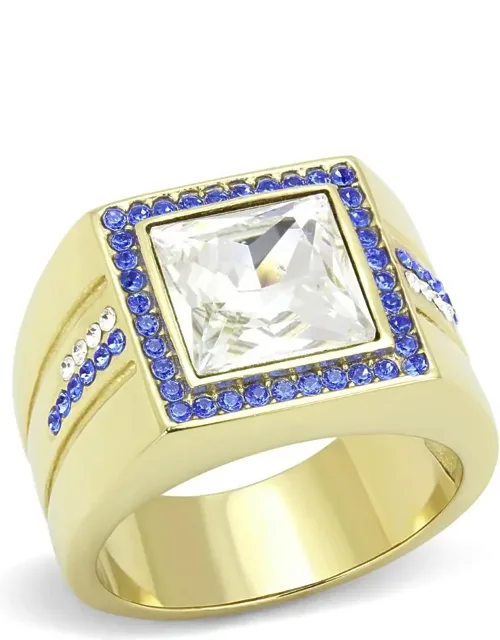 Ip Gold Stainless Steel Ring With Top Grade Crystal And 10 Mm Center Stone Size