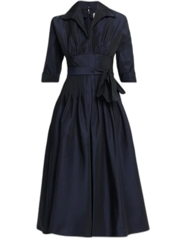 Pleated A-line Midi Dress