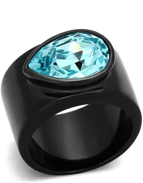 Stainless Steel Ring With Top Grade Crystal In Light Sapphire
