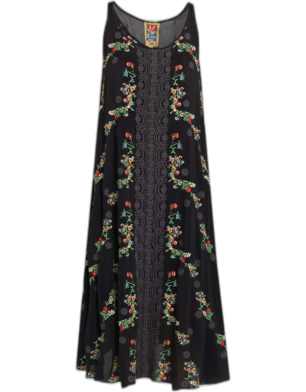 Embroidered Midi Slip Dress
