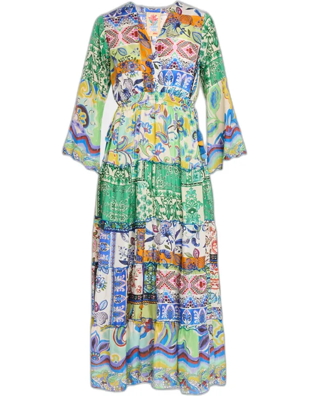 Tiered Patchwork-print Silk Maxi Dress
