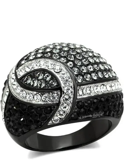 Two-tone Ip Black Stainless Steel Ring With Top Grade Crystal, Material - Stainless Steel, Weight (approx) - 12.80 (g)