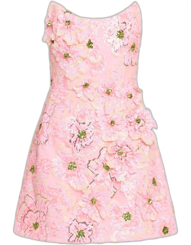 Strapless Floral Sequin Mini Dress