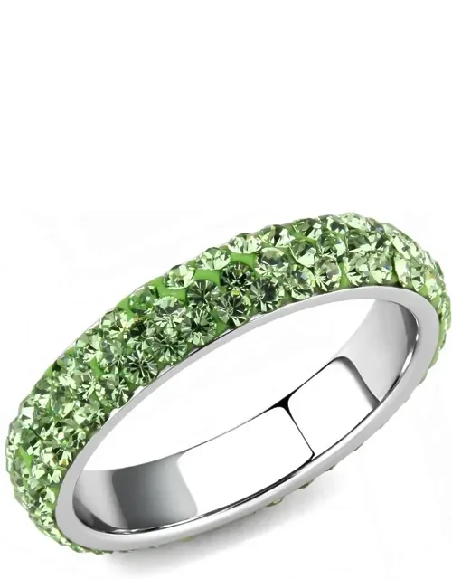 High Polished Stainless Steel Ring With Top Grade Crystal In Peridot