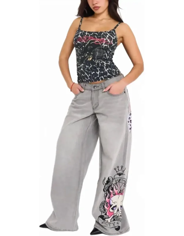 Skull Flame Baggy Jeans