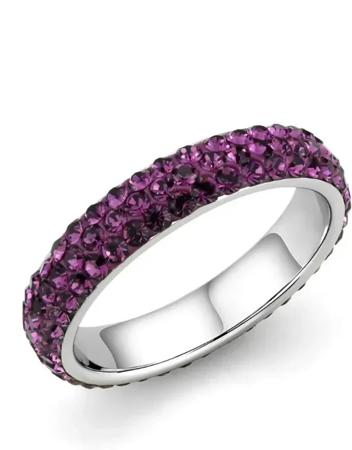 High Polished Stainless Steel Ring With Top Grade Crystal In Amethyst