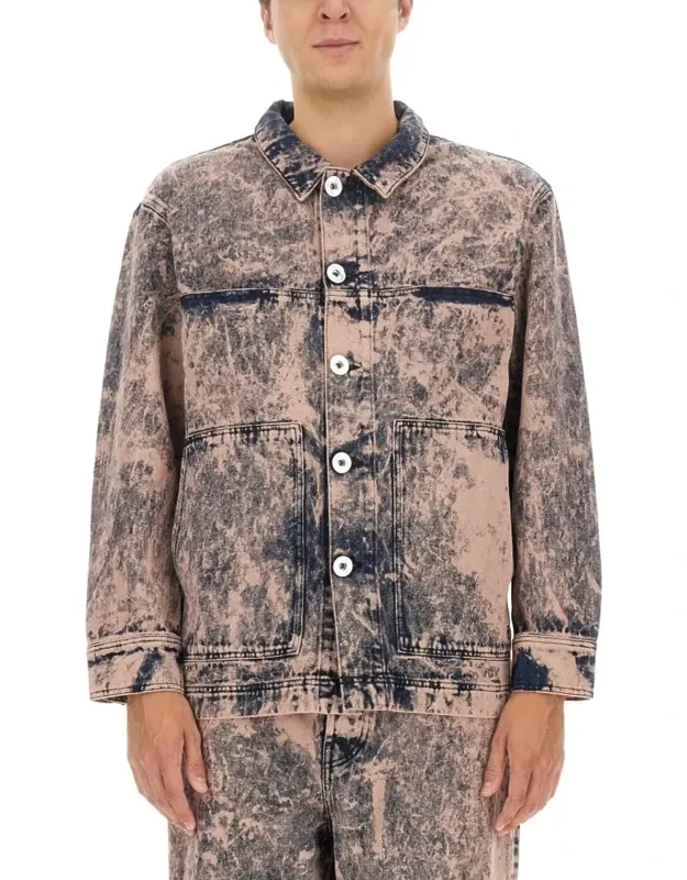 Distressed Denim Jacket With Classic Collar