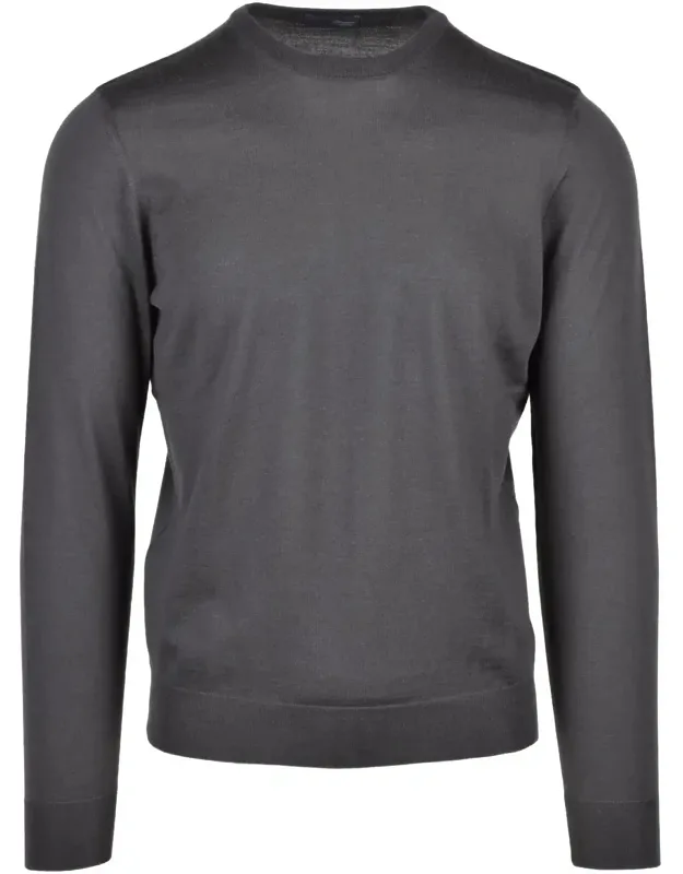 Crew Neck Sweater - 100% Merino Wool, Fitted Silhouette