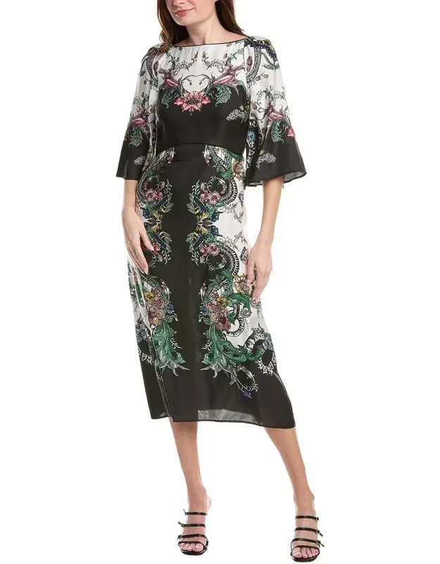 Twill High Neck Empire A-line Midi Dress