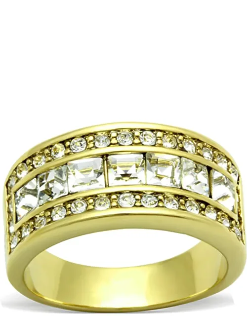 Ip Gold Stainless Steel Ring With Top Grade Crystal And Clear Center Stone