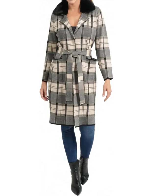 Plaid Long Belted Cardigan Coat