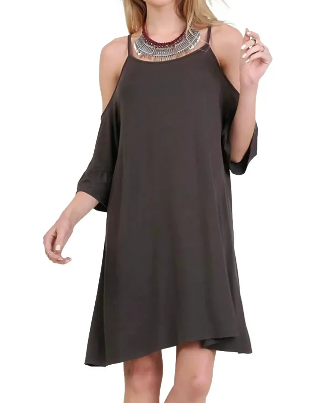 Open Shoulder Ruffle Sleeve Dress