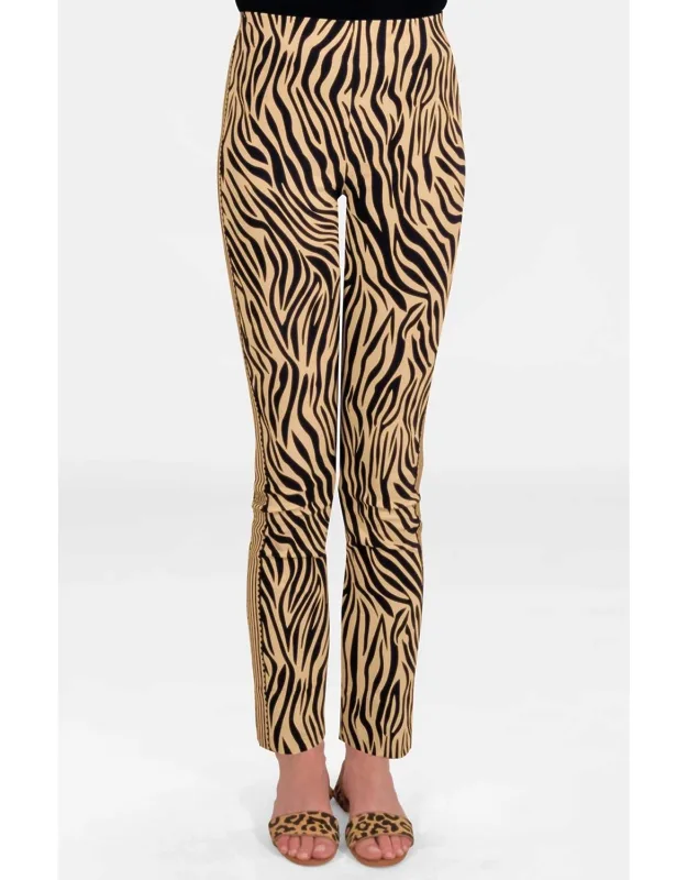 Gripeless Pull On Pants In Khaki With High-rise Fit And Back Ankle Slits