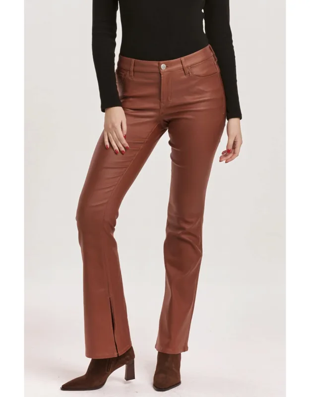 Coated Bootcut Jeans With Slit