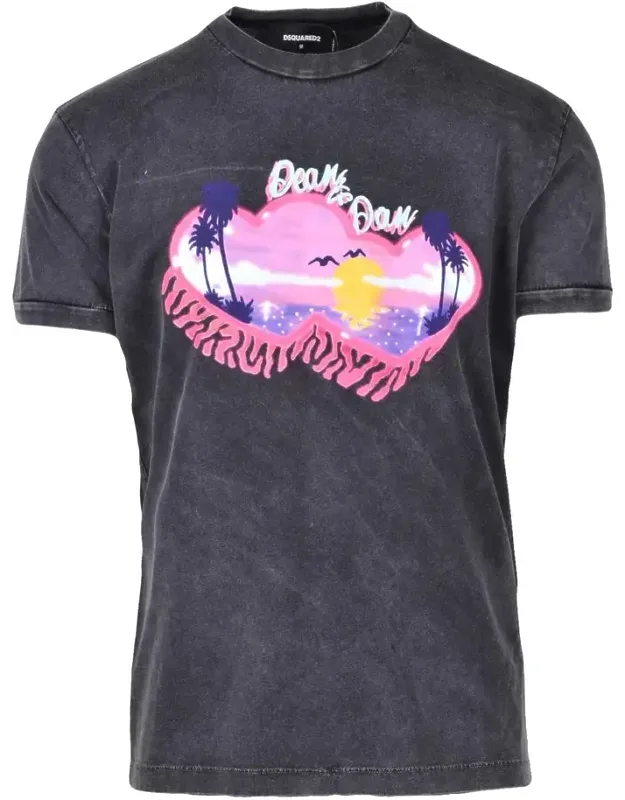 Washed Black Graphic Print T-shirt