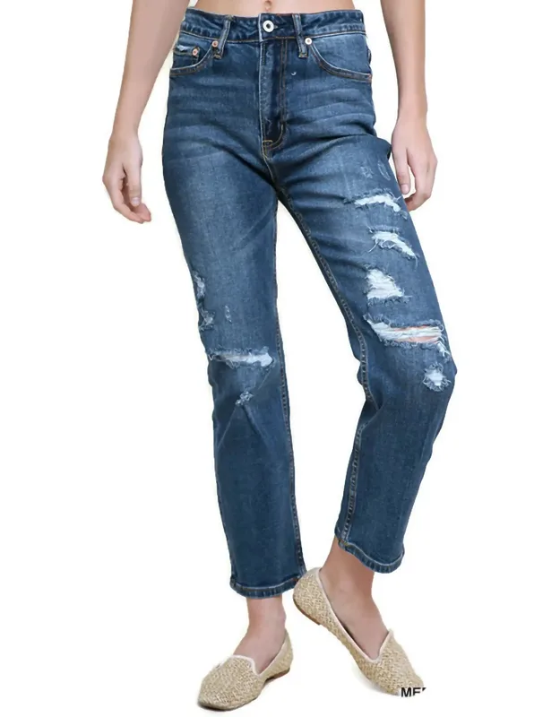 Distressed High Waist Straight Leg Jeans
