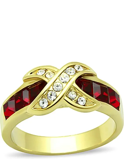 Ip Gold Stainless Steel Ring With Top Grade Crystal And 3 Mm Center Stone