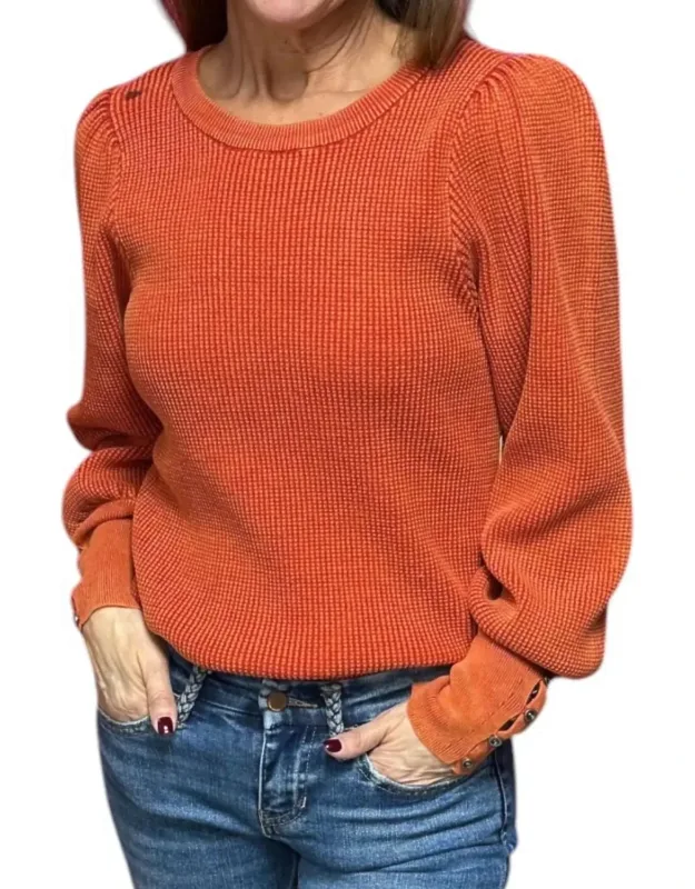 Waffle Knit Puff Sleeve Sweater