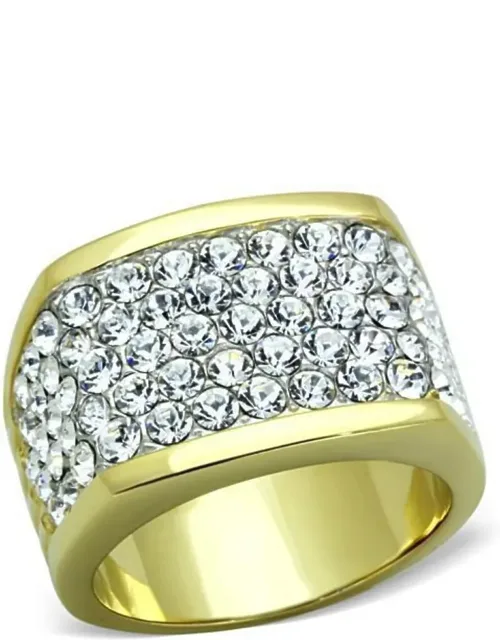 Two-tone Ip Gold Stainless Steel Ring With Top Grade Crystal