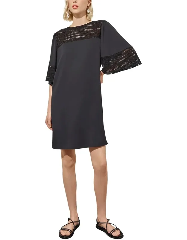 Bell Sleeve Mixed-media Shift Dress
