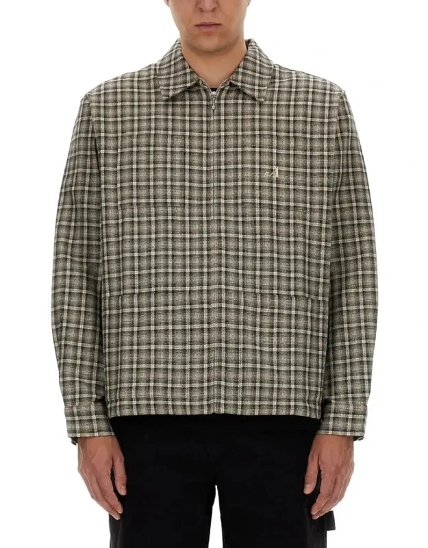 Plaid Shirt Jacket With Front Zip And Side Pockets