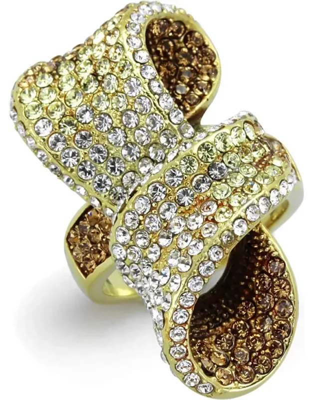 Ip Gold Stainless Steel Ring With Top Grade Crystal And Multi Color