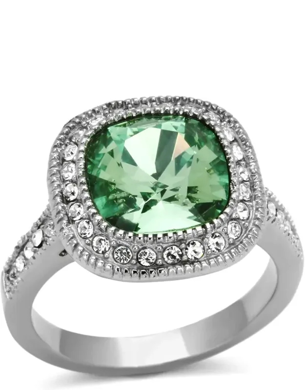 High Polished Stainless Steel Ring With Top Grade Crystal, Center Stone Size - 10 Mm