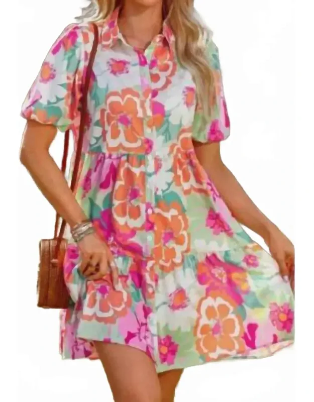 Floral Puff Sleeve Tiered Mini Dress