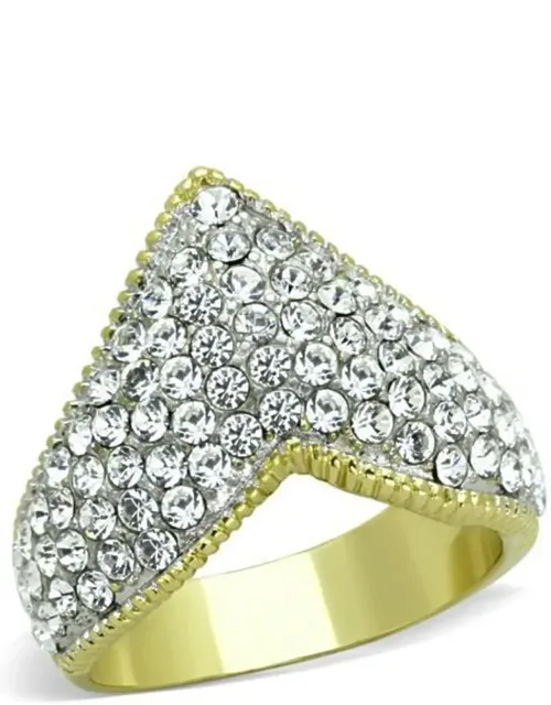 Two-tone Ip Gold Stainless Steel Ring With Top Grade Crystal