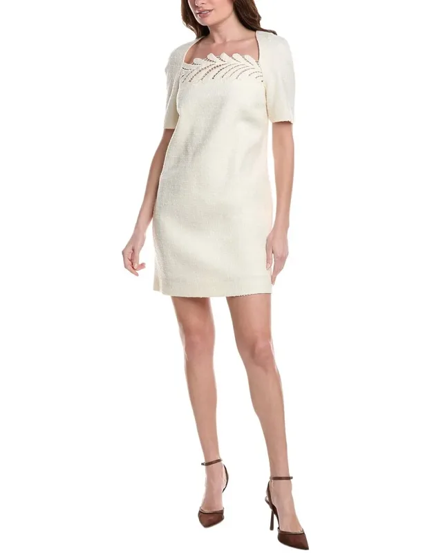 Fern Embroidered Silk-lined Wool-blend Shift Dress